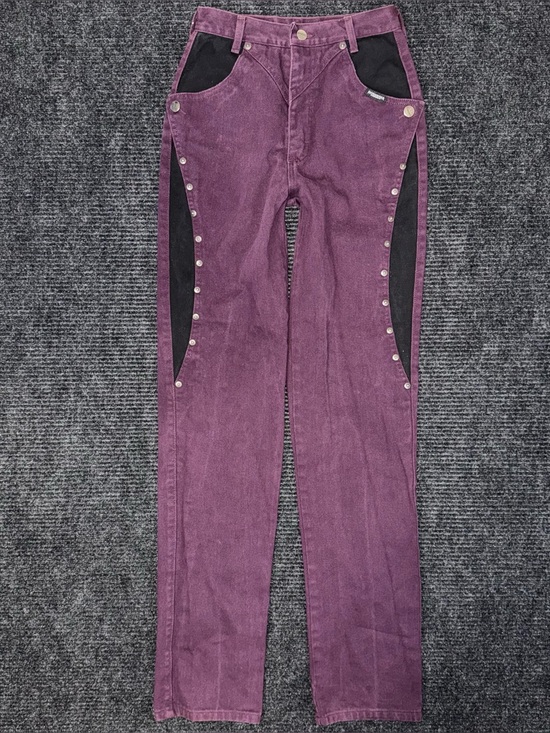 Vintage Denim - Vintage Roughrider Western Jeans High Rise Embellished Cut Out Purple Black 24"